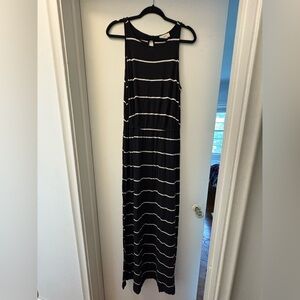 LOFT Black and White Striped Maxi Dress